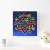 宝石類ブルーサファイアカラフルの輝く星 スクエア壁時計 (ホーム)