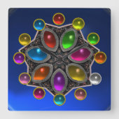 宝石類ブルーサファイアカラフルの輝く星 スクエア壁時計 (正面)