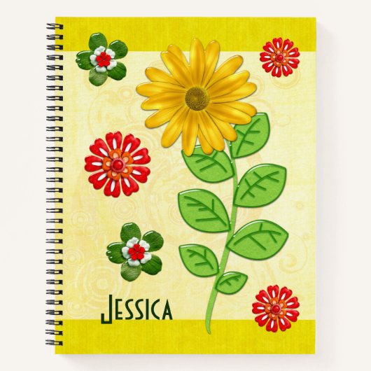 宝石飾り付きナチュアズパーソナライズされた ノートブック (正面)