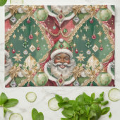 宝石飾ブラックサンタヴィンテージスタイルクリスマス キッチンタオル (折り畳み)