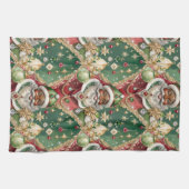 宝石飾ブラックサンタヴィンテージスタイルクリスマス キッチンタオル (横)