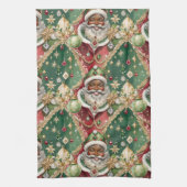 宝石飾ブラックサンタヴィンテージスタイルクリスマス キッチンタオル (縦)