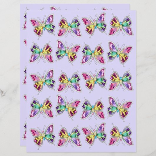 宝石飾レインボークリスタルバタフライスクラップブック紙 (正面/裏面)