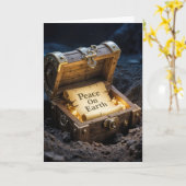 宝箱に描かれた地球の上のクリスマスの平和 カード (黄色い花)