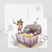 宝箱の上に立つ女海賊 ポストカード (正面/裏面)