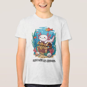 宝箱の上に誇らしげに座っている軸索 トライブレンドTシャツ