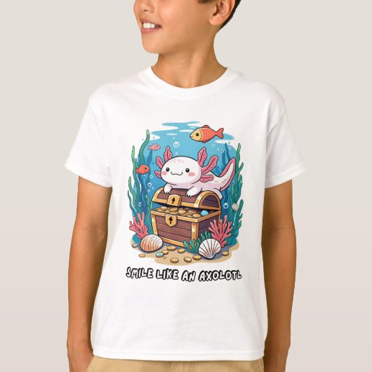 宝箱の上に誇らしげに座っている軸索 Tシャツ (正面)