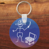 宝箱の水彩付き海賊ステックマン キーホルダー (正面)