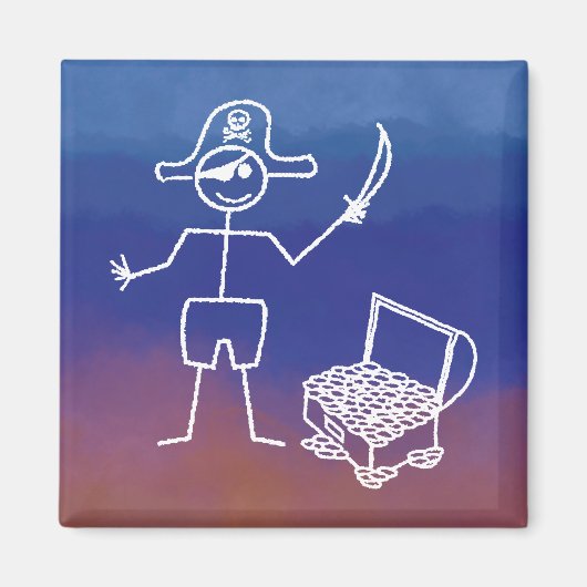 宝箱の水彩付き海賊ステックマン マグネット (正面)