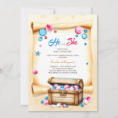 宝箱ビーチをテーマにした性別開示パーティー 招待状 (正面)