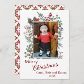 実と植物の写真を使用したフラットなデザインのホリデーカード シーズンカード (正面/裏面)