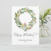 実と緑のリースのクリスマスカード 招待状 (スタンド正面)