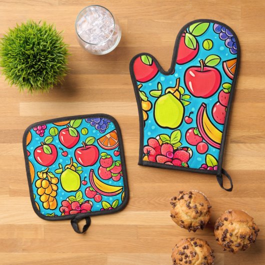 実り多いパターンデザイン 鍋つかみ&鍋敷きセット (トップダウン)