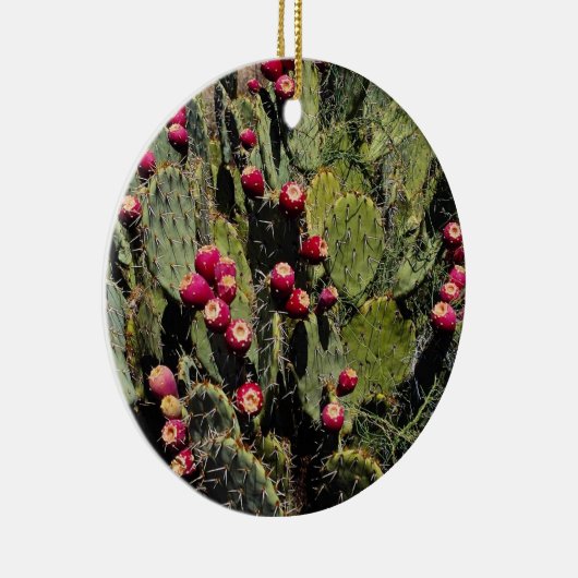 実を結んだウチワサボテンサボテン、Sonoranの砂漠 セラミックオーナメント (右)