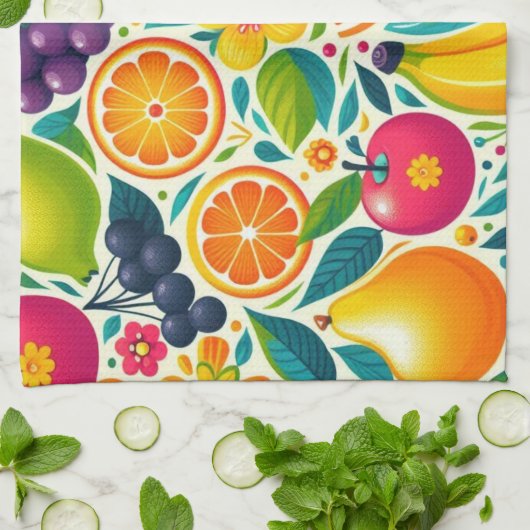 実カラフル果 キッチンタオル (折り畳み)