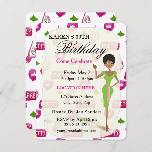 実在かわいらし女子バースデーパーティー招待状 招待状 (正面/裏面)