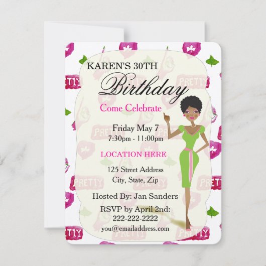 実在かわいらし女子バースデーパーティー招待状 招待状 (正面)