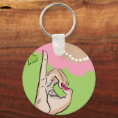 実在かわいらし女子ピンク緑キーチェーン キーホルダー (正面)