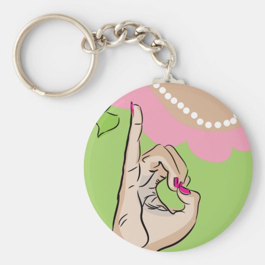 実在かわいらし女子ピンク緑キーチェーン キーホルダー (正面)