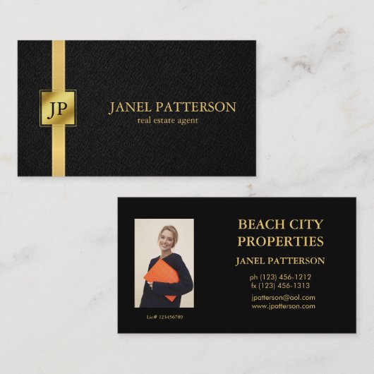 実在はっきりしたEstate Agentブラック金ゴールド名刺 名刺 (正面/裏面)