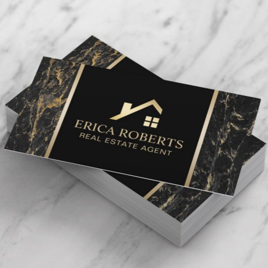 実在エスティーエージェントブモダンラック&金ゴールド大理石 名刺