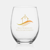 実在エステートカンパニー金ゴールドハウスロゴカスタム不動産仲介業者 ステムなしワイングラス (正面)
