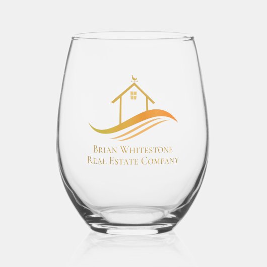 実在エステートカンパニー金ゴールドハウスロゴカスタム不動産仲介業者 ステムなしワイングラス (正面)