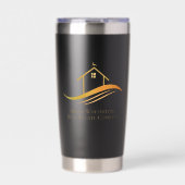実在エステートカンパニー金ゴールドハウスロゴカスタム不動産仲介業者 保温保冷タンブラー (正面)