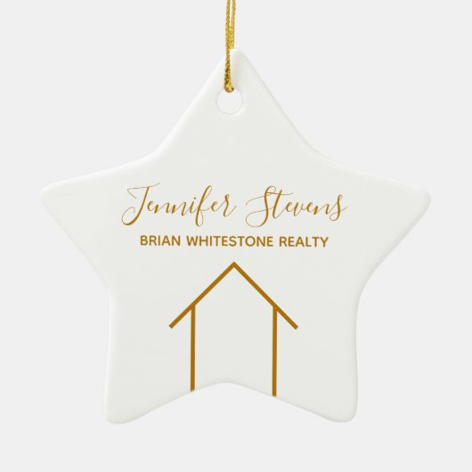 実在エステートシック金ゴールドホカスタムワイトクリスマススター セラミックオーナメント (正面)