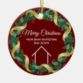 実在エステートメリークリスマスパーソナライズされたレッド セラミックオーナメント (正面)