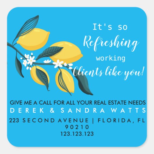 実在エステートレモンサマーポップ・アートのバイカードマウスマット スクエアシール (正面)