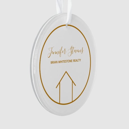 実在エステート金ゴールドホワイトカスタム不動産仲介業者クリスマス オーナメント (正面)