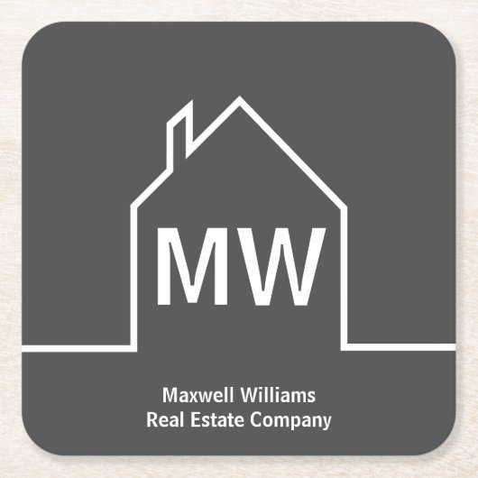 実在エステーパーソナライズされたト会社灰色不動産仲介業者 スクエアペーパーコースター (正面)