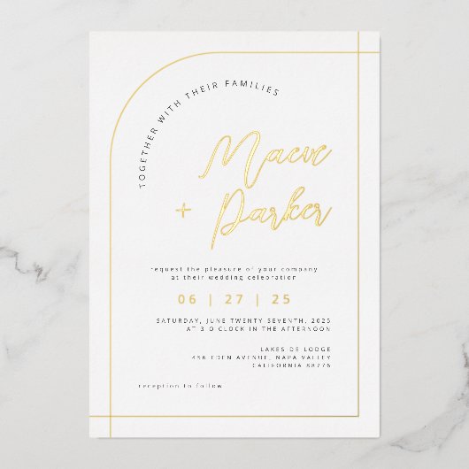 実在エレガントタイポグラフィ写真結婚s 箔招待状 (正面)