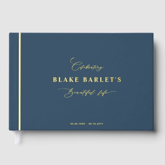 実在エレガントホイル青い葬儀/ライフお祝い ゲストブック (正面)
