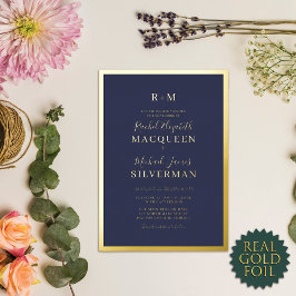 実在エレガント金ゴールド厚い青縁ど色 箔招待状