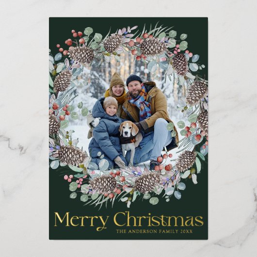 実在エレガント金ゴールド・植物学メリークリスマス 箔シーズンカード (正面)