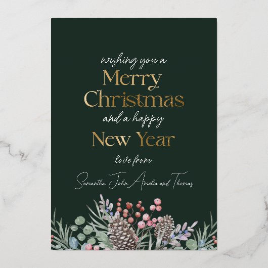 実在エレガント金ゴールド・植物学メリークリスマス 箔シーズンカード (裏面)