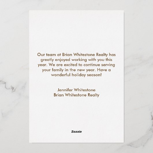 実在カスタム会社のエレガントクリスマス金ゴールド 箔シーズンカード (裏面)