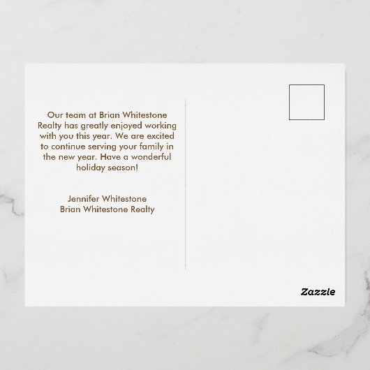 実在カスタム会社のエレガントクリスマス金ゴールド 箔シーズンポストカード (裏面)