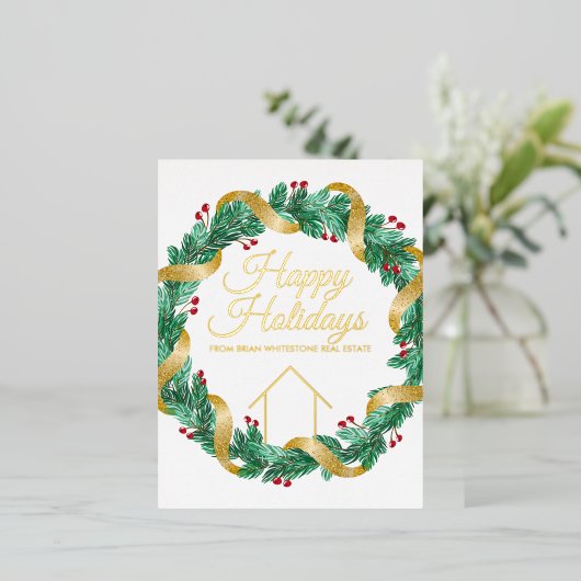 実在カスタム会社のエレガントクリスマス金ゴールド 箔シーズンポストカード (立ち正面)