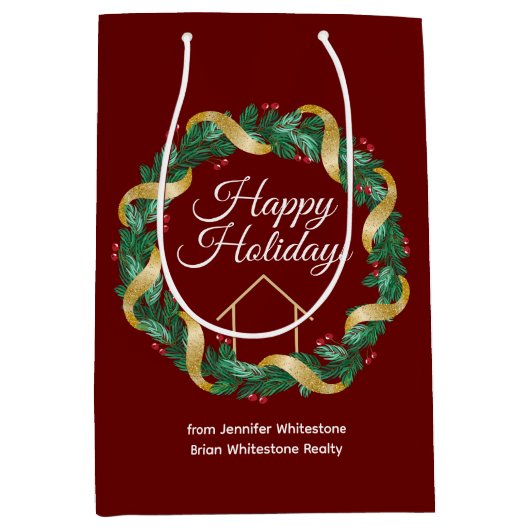 実在カスタム会社エレガントの赤いクリスマス ミディアムペーパーバッグ (正面)