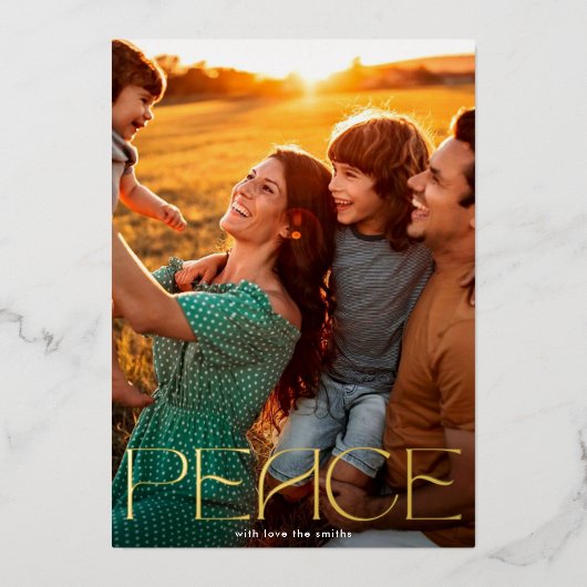 実在カスタム金ゴールド文字Peace Christmas写真 箔シーズンカード (正面)