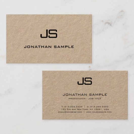 実在クラフト紙モダンテンプレートモエレガントノグラム 名刺 (正面/裏面)