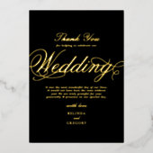 実在ゴールドフォイルラグジュアリー結婚ブラックサンキュー 箔招待状 (正面)