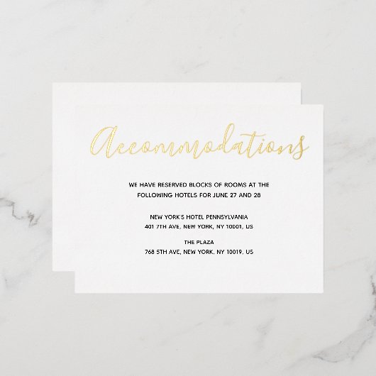 実在ゴールドフォイル結婚スクリプトの宿泊カード 箔招待状ポストカード (正面/裏面)