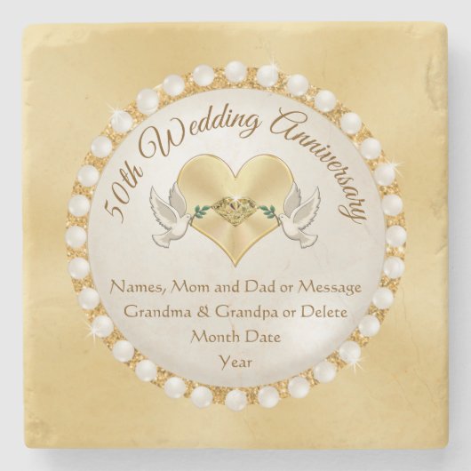 実在ストーンパーソナライズされた50周年コースター ストーンコースター (正面)