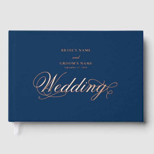 実在バラゴールドフォイルエレガントラグジュアリーブルー結婚ズ ゲストブック (正面)