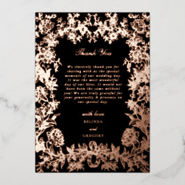 実在バラゴールドフォイルフローラブラック結婚の感謝 箔招待状