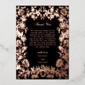実在バラゴールドフォイルフローラブラック結婚の感謝 箔招待状 (正面)